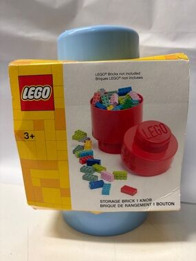 Lego Blue Storage Brick with Knob - Multicolor Brick Prints on Box